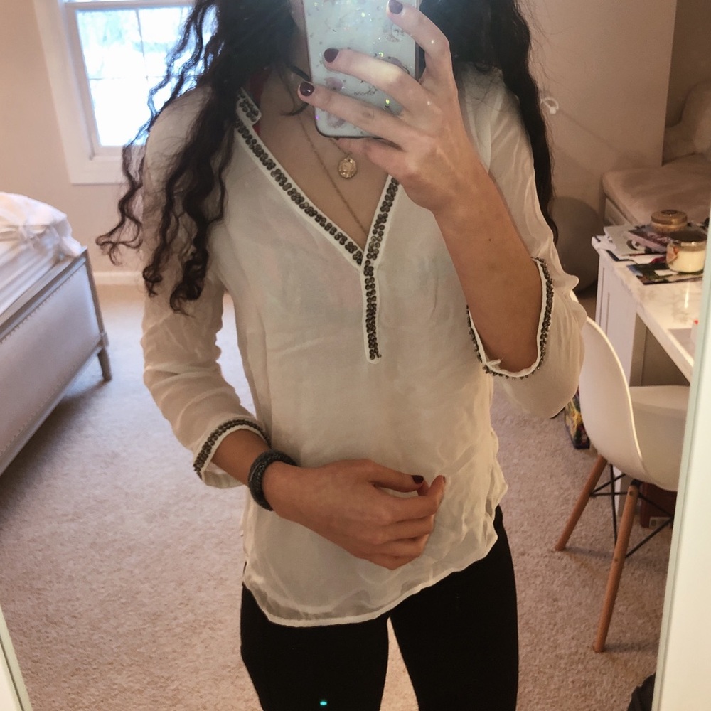 Zara White Beaded Dress Blouse